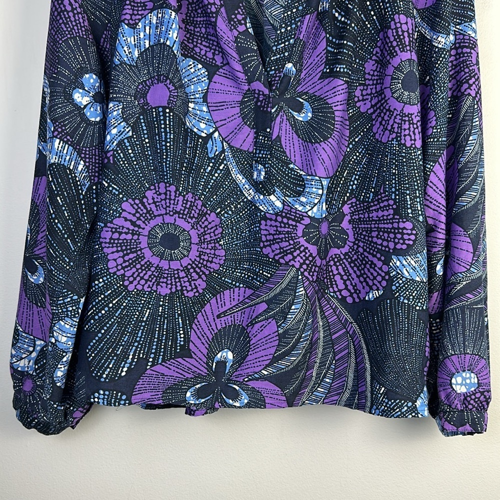 XiRena Silk Cotton Hailey Print Blouse Long Sleeves Samll Quiet Luxury USA Made - Picture 5 of 16